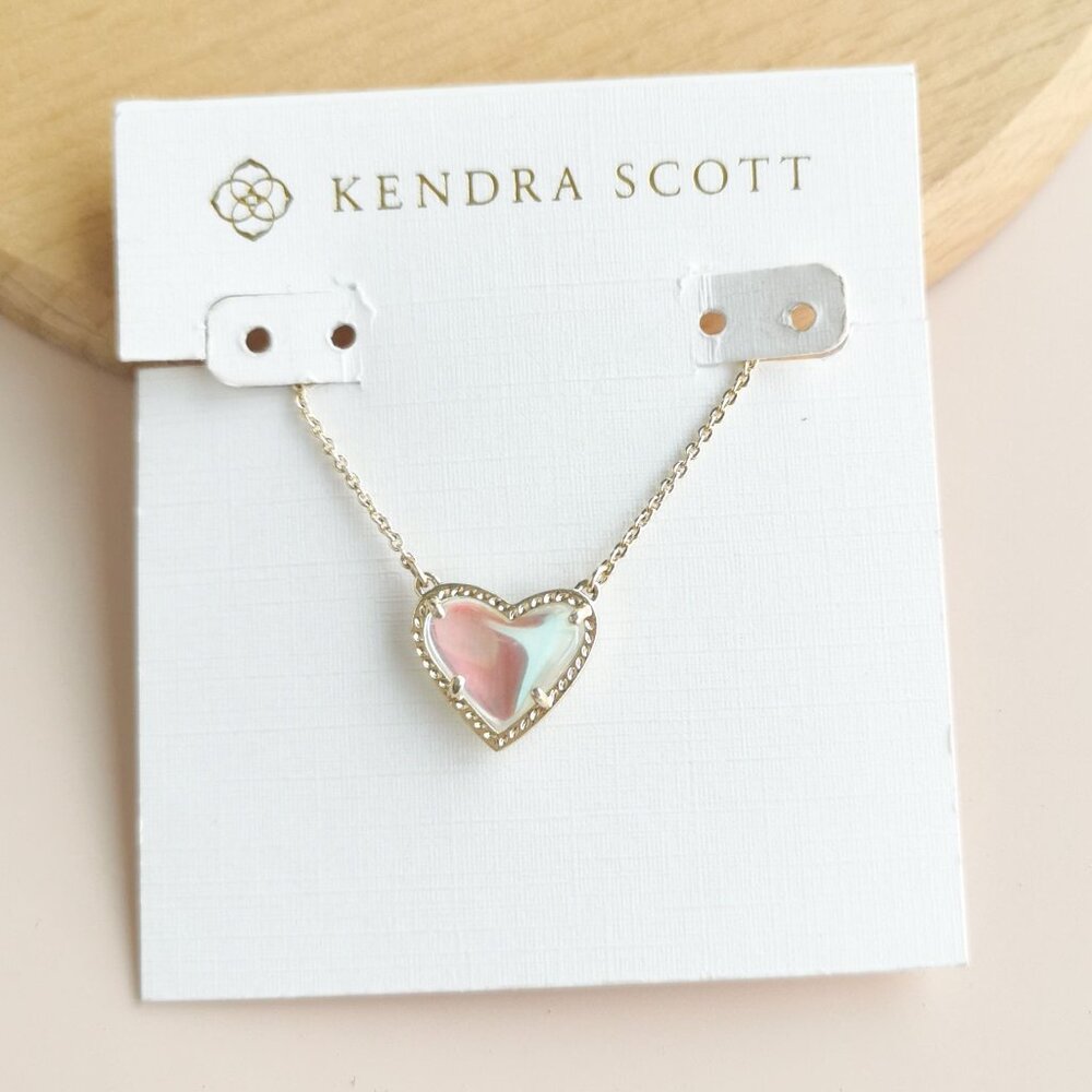 Kendra Scott Gold Dichroic Glass Ari Heart Pendant Necklace NEW